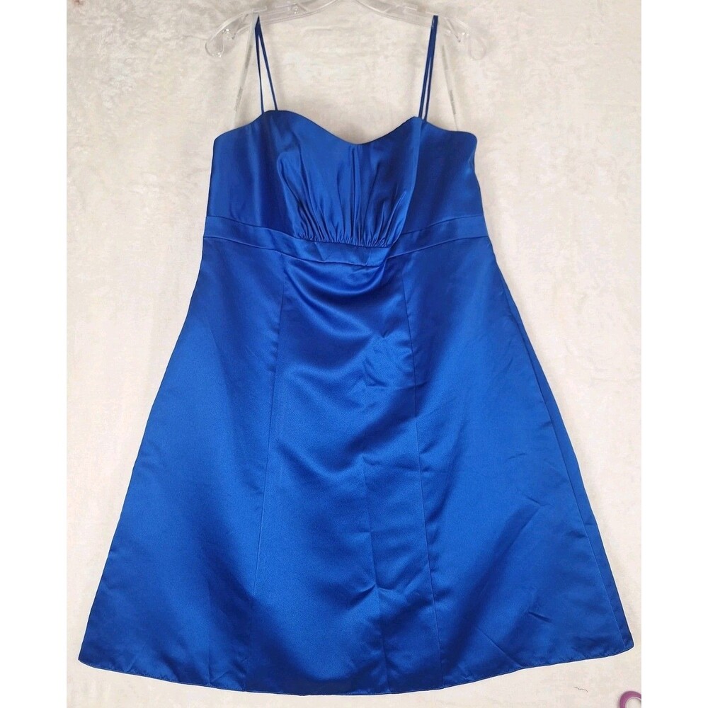 Davids Bridal Womens 16 Dress Blue Horizon Bridesmaid Spaghetti Pleated Satin